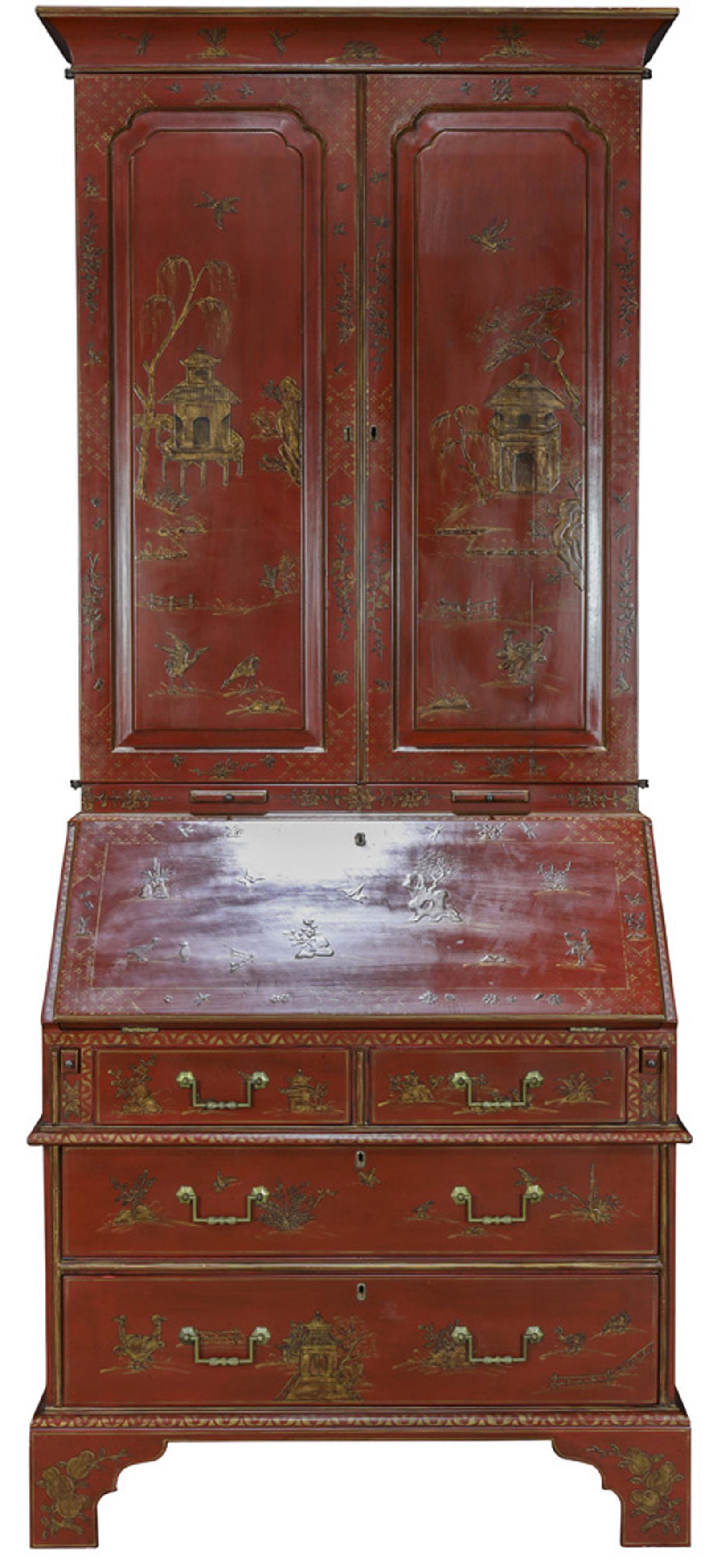 A George III style Chinoiserie red lacquered bureau (1 of 6)