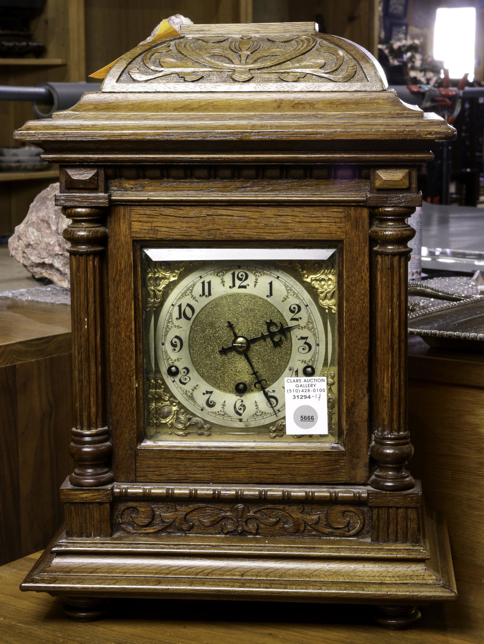 A Mantle Clock: A Mantle Clock, 14"h x 13"w x 9"d