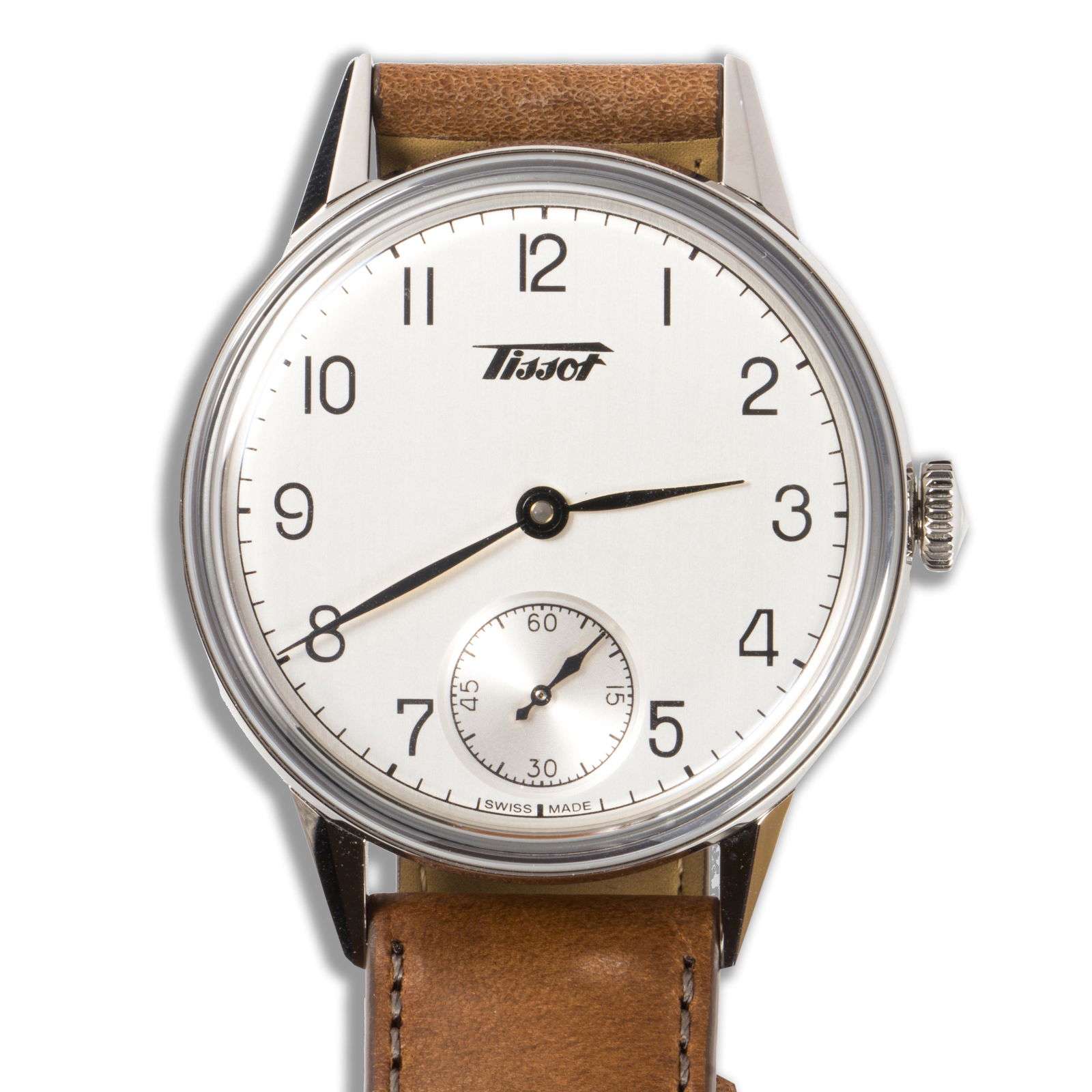 A stainless steel wristwatch, Tissot: A stainless steel wristwatch, Tissotthe matte dial with black enameled Arabic hours, dash minute and hands, within polished stainless steel case, featuring an exhibition back, containing a seventeen-j