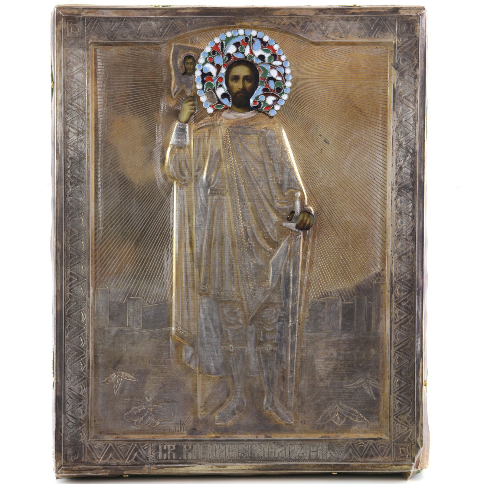 Russian cloisonne enamel silver oklad icon of Saint (1 of 4)