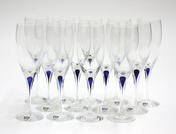 Orrefors crystal cobalt wine stems: Set of 13 Orrefors crystal cobalt wine stems