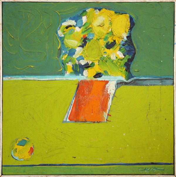 Painting, Pascal Cucaro, Floral Still Life: Framed oil on canvas, Abstract Floral Still Life, by Pascal Cucaro (Californian, 1915-2004), signed ''Cucaro'' lower right, overall: 21.5''h x 21.5''w