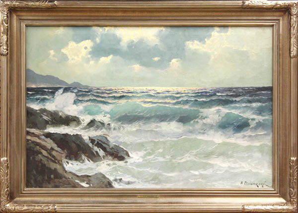 Painting, Alexander Dzigurski, Seascape: Framed oil on canvas, Seascape, by Alexander Dzigurski (Californian, 1911-1995), signed ''A. Dzigurski'' lower right, sight: 23.25''h x 35.25''w, overall: 30.5''h x 42.5''w