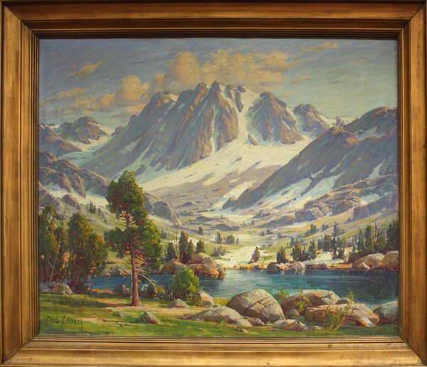 Painting, Paul Grimm, Inspiring Heights: Framed oil on canvas, ''Inspiring Heights,'' by Paul Grimm (Californian, 1891-1974), signed ''Paul Grimm'' lower left, sight: 24''h x 29.75''w, overall: 29.25''h x 35.25''w