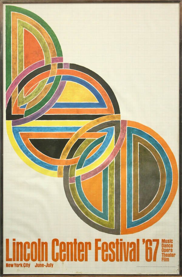 Poster, Lincoln Center Festival '67: Framed color poster, ''Lincoln Center Festival '67,'' featuring an image by Frank Stella (American, b. 1936), sight: 36.75''h x 23.125''w, overall 36.625''h x 24.25''w