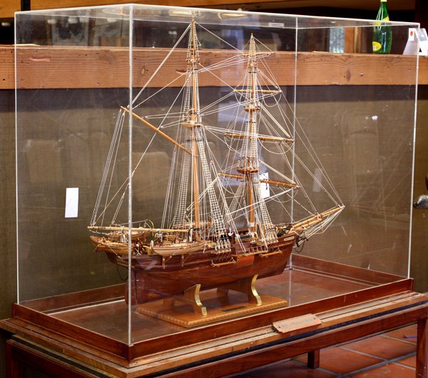 Cased ship model: Large scale model of the Kate Cory of 1856 (the last ship built in Westport Point, MA, and one of the last whaling ships built specifically for the trade; she burned off the coast of Brazil in 1863) o