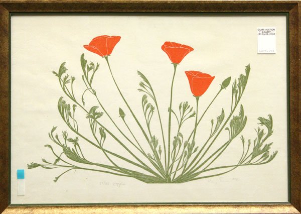Print, Henry Evans, Poppies: Framed print, ''Poppies,'' 1970, by Henry Evans, signed and dated lower right, numbered and titled lower left, overall: 14.5''h x 20.5''w