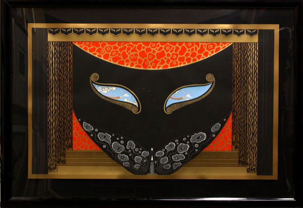 Print, Erte, Eyes of Love: Framed serigraph, ''Eyes of Love,'' by Romain ''Erte'' de Tirtoff, pencil signed lower right, numbered lower left, label affixed verso, overall: 34.5''h x 49.25''w