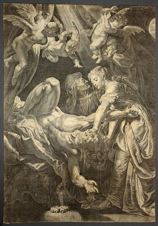 Engravings, Madonna with Jesus, Judith, Holoferne: (lot of 3) Unframed engraving, Penitent Madonna with Crucifix, possibly by Annibale Carracci (Italian, 1560-1609), plate marked ''A.C.IN.'' lower left, plate marked ''XVII'' lower right, sheet: 3.625'