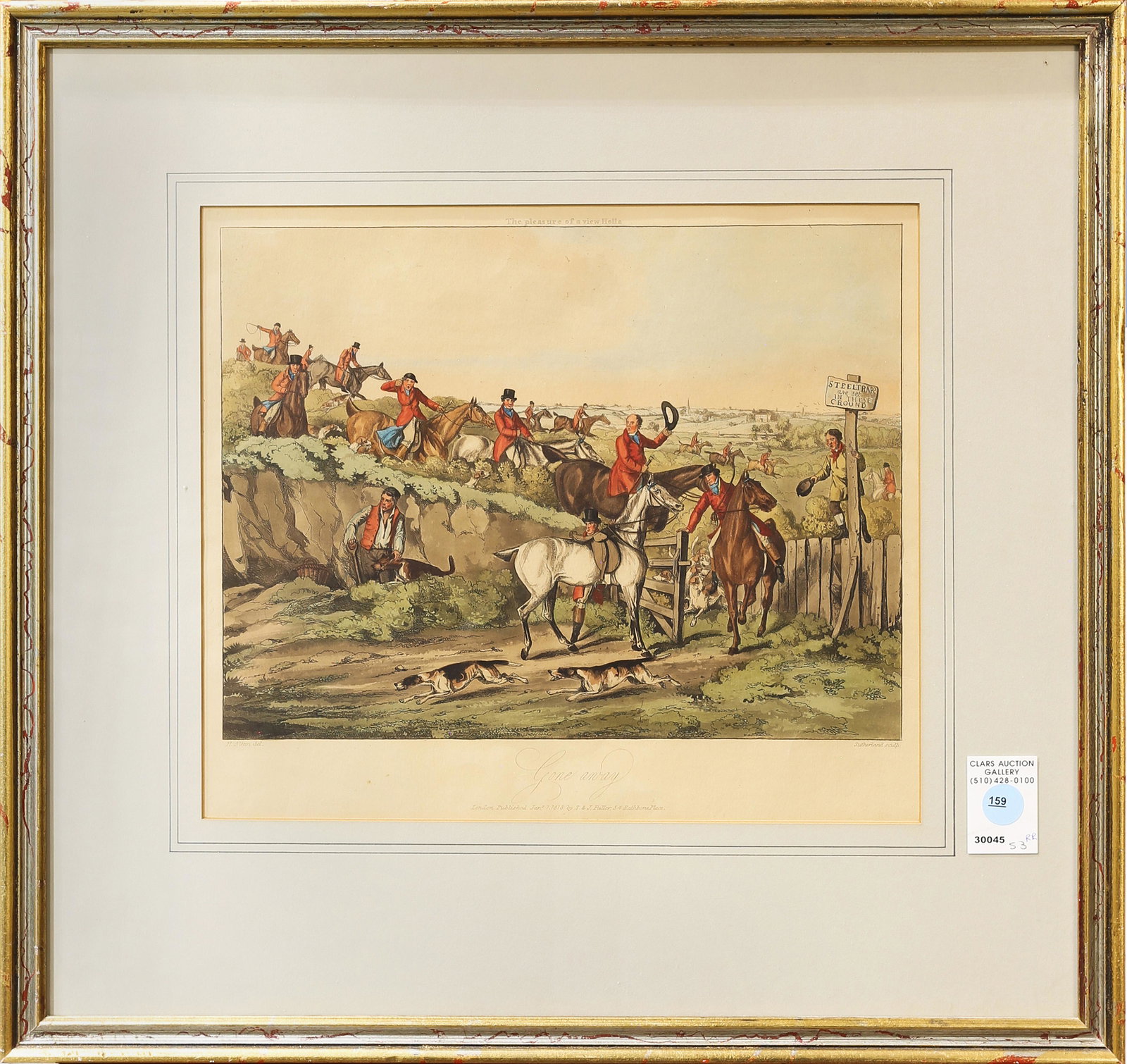 Print, After Henry Thomas Alken: After Henry Thomas Alken (British, 1785-1851), "The Pleasure of a View Holla, Gone Away," hand-colored etching and aquatint, published by S. and J. Fuller, London, England, overall (with frame): 19.5"