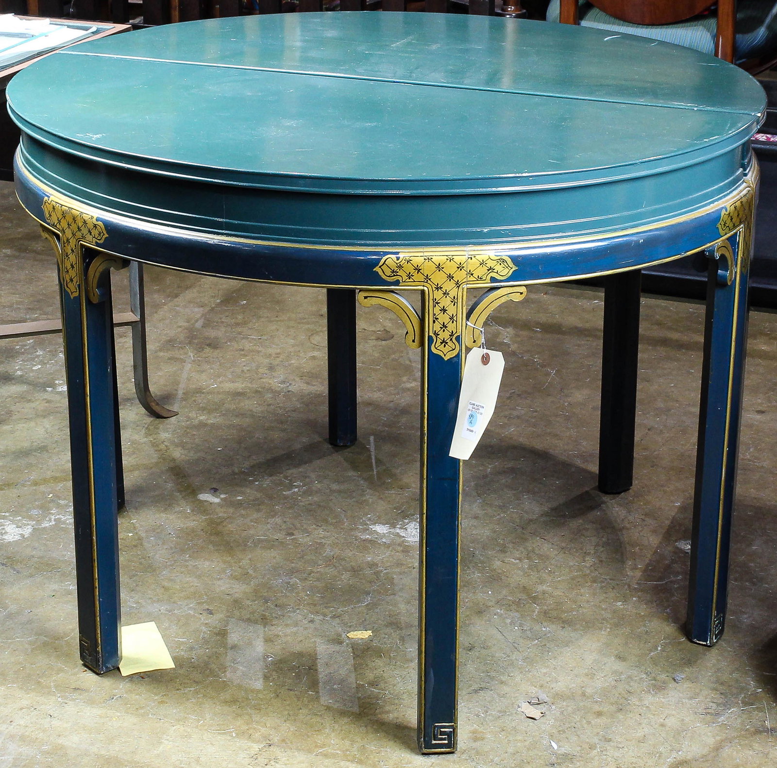 Pair of Regency style laquer decorated demilune tables (1 of 1)