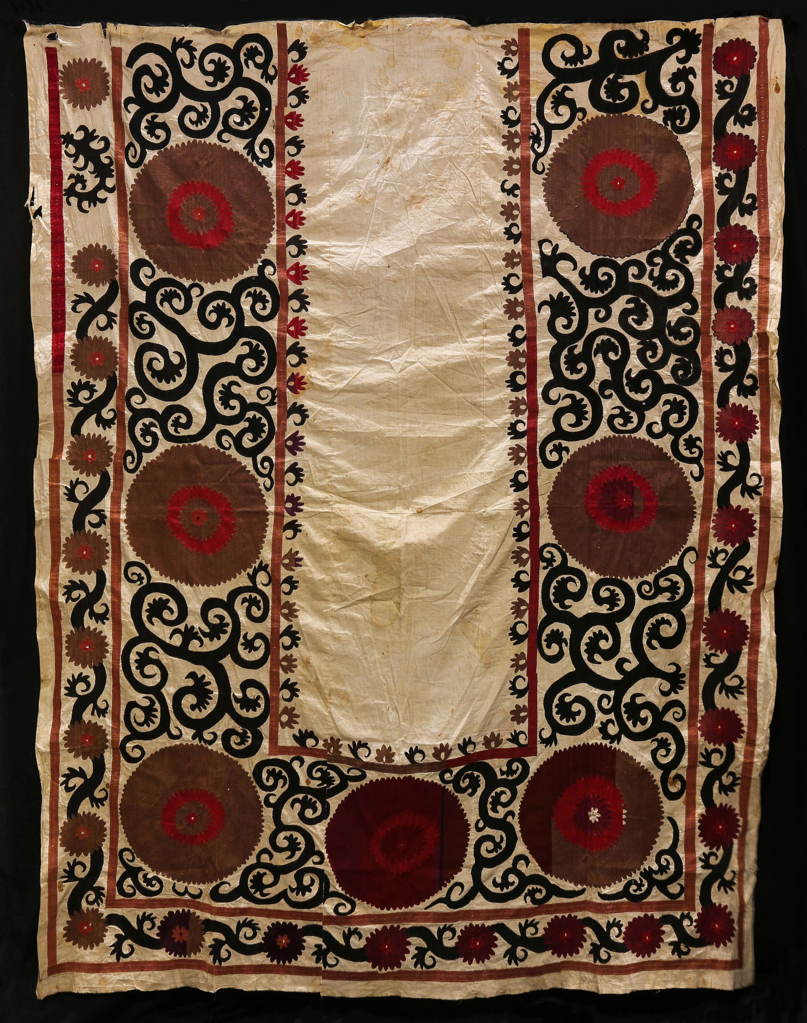 Large Suzani embroidery panel with large red (1 of 2)