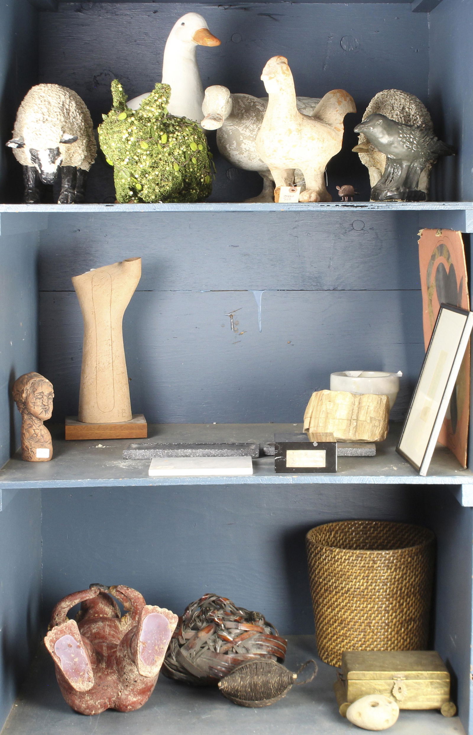 Three shelves of associated decorative art (1 of 1)