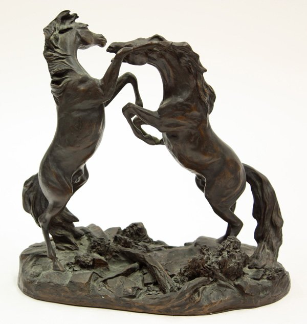 Composite sculpture, Challenging Stallions,: Composite sculpture, Challenging Stallions, depicting rearing horses by Lanford Monroe 10''h x 10''w