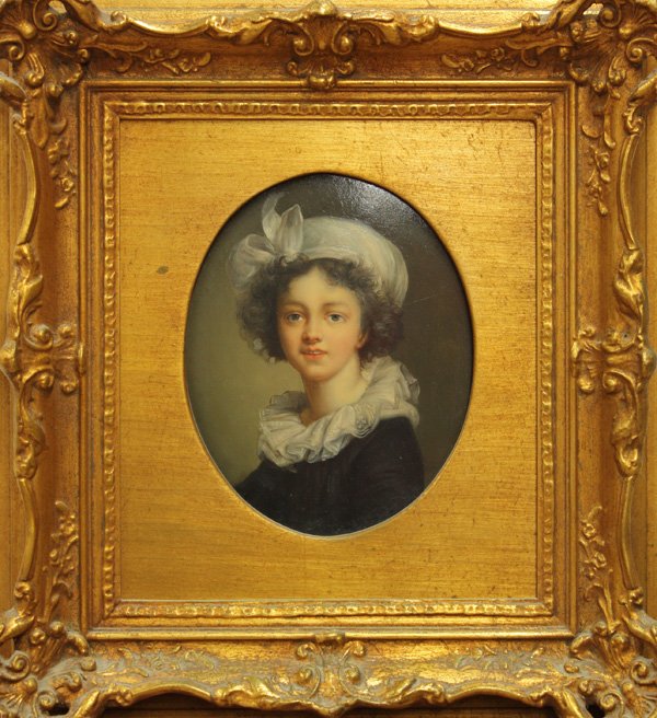 Painting, after Vigee Le Brun, Self Portrait: Framed oil on Board, Detail of Self-Portrait at the Easel, after Elisabeth Louise Vigée Le Brun (French, 1755-1842), likely British, Late 18th/Early 19th Century, unsigned, inscribed verso, sight: 8.
