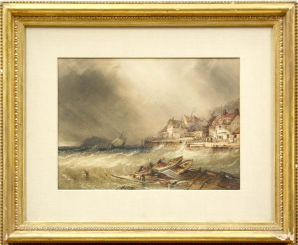 Watercolor, Henry Barlow Carter, Approaching Stor: Framed watercolor on paper, Seascape with an Approaching Storm, by Henry Barlow Carter (British, 1803-1867) signed ''H.B. Carter '' lower left, sight: 9''h x 12.5''w, overall: 16.625''h x 20.25''w
