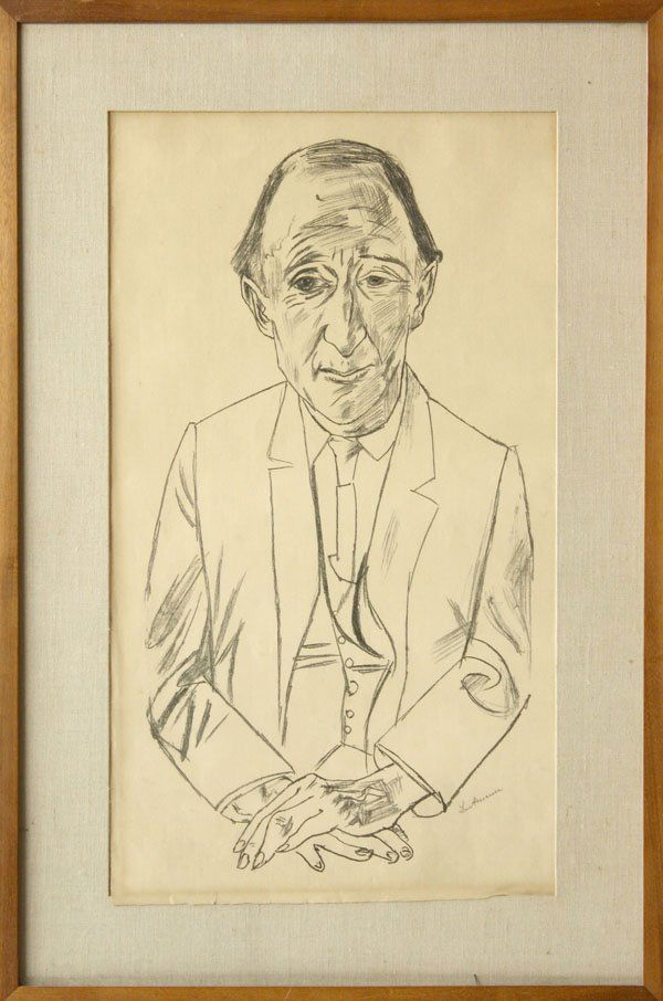 Print, Max Beckmann: Framed lithograph, ''Portrait of Frederick Delius,'' by Max Beckmann (German, 1884-1950), signed ''Max Beckmann'' lower right, 1922 edition, sight: 25.75''h x 14.75''w, overall: 33''h x 22''w, with le