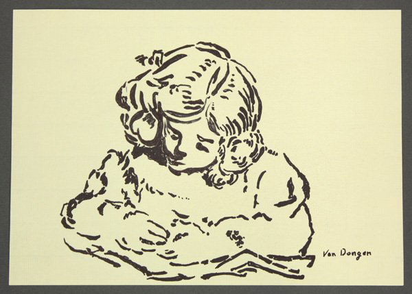 Drawing, Watercolor, manner of Kees van Dongen: (lot of 2) Unframed works on paper, in the manner of Kees van Dongen (Dutch, 1877-1968): pen on paper, Young Girl, bears signature ''Van Dongen'' lower right, sheet: 8.25''h x 11.625''w; pen and water