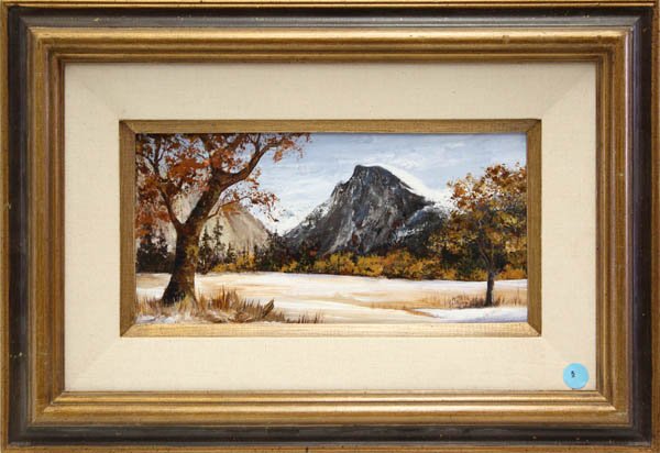 Painting, Sue Davidson, Half Dome in Winter: Framed acrylic on board, ''Half Dome in Winter,'' 1984, by Sue Davidson, signed ''S. Davidson'' lower right, titled and dated verso, overall: 13.5''h x 19.25''w