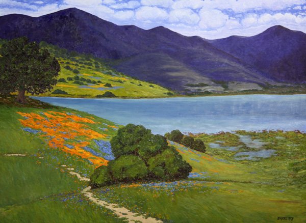 Painting, Jesse Don Rasberry, Tranquil Water: Unframed oil on canvas, ''Tranquil Water,'' by Jesse Don Rasberry (Californian, Contemporary) signed ''JD Rasberry'' lower right, overall 36''h x 45''w