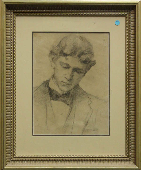 Drawing, in the manner of John Singer Sargent,: Framed charcoal drawing on paper, Portrait of a Young Man, in the manner of John Singer Sargent, bears signature ''John Singer Sargent'' lower right, overall: 26.5''h x 22''w