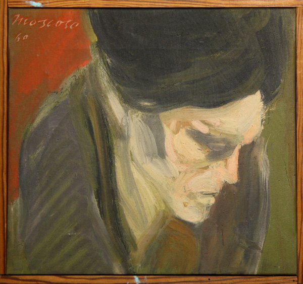 Painting, Victor Moscoso, Head & The Pope: (lot of 2) Framed oils on canvas and board, ''Head'' & ''The Pope,'' 1960-1961, by Victor Moscoso (California, 20th century), each signed and dated, largest overall: 16''h x 13.25''w