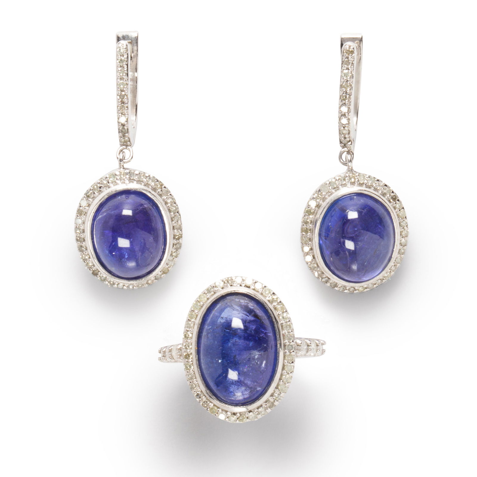 A pair of tanzanite and diamond earrings and ring suite (1 of 2)