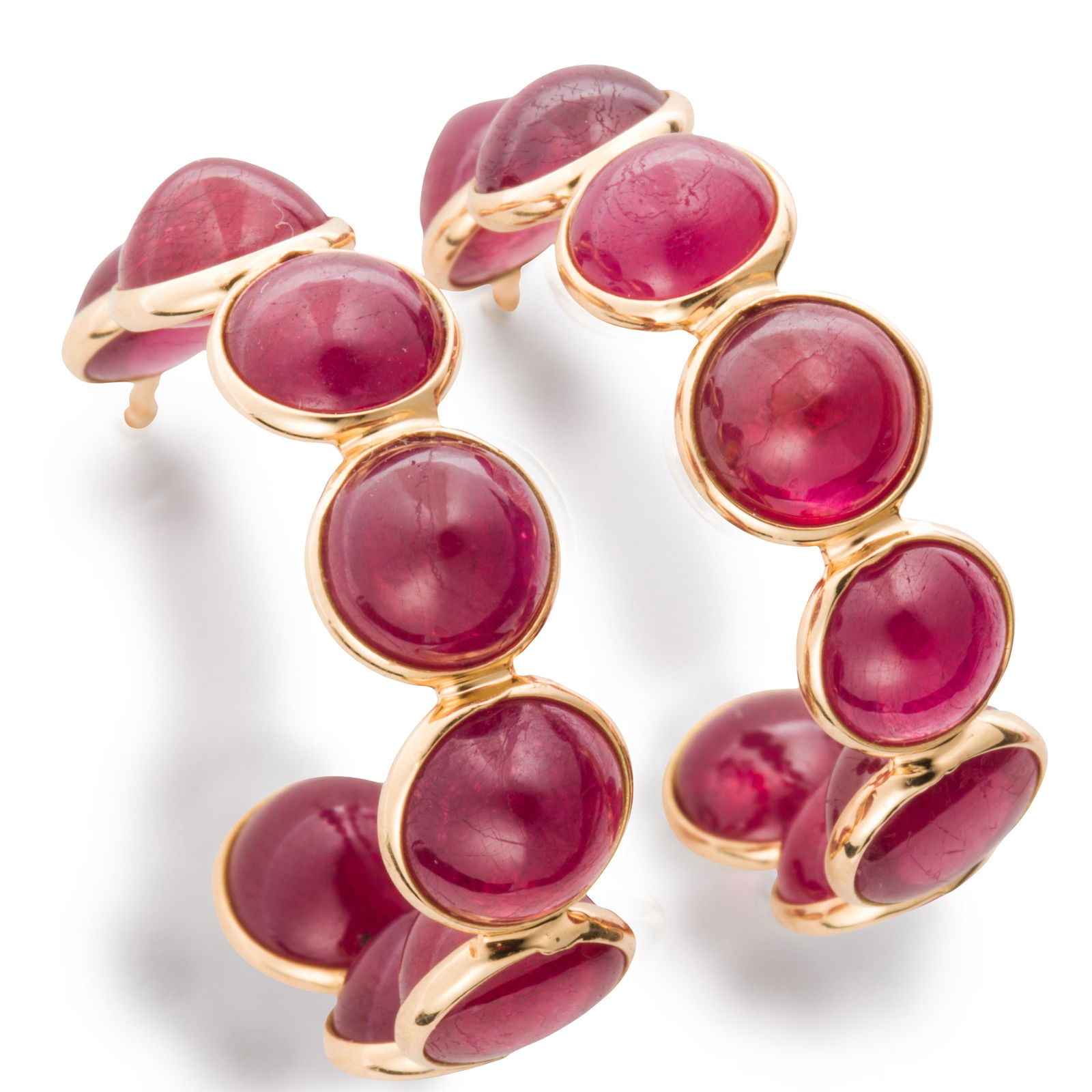 A pair of ruby and eighteen karat gold hoop earrings (1 of 1)