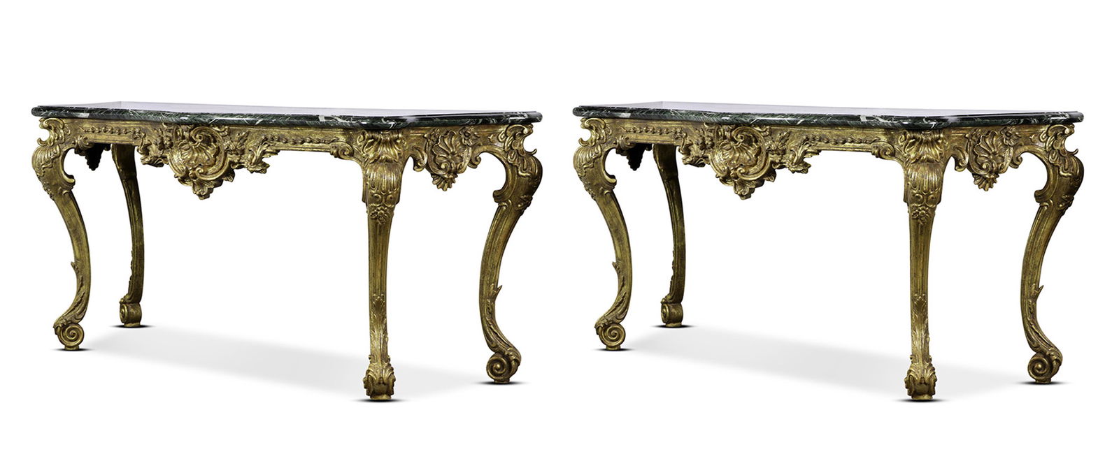 Pair of Rococo style giltwood carved console tables (1 of 4)