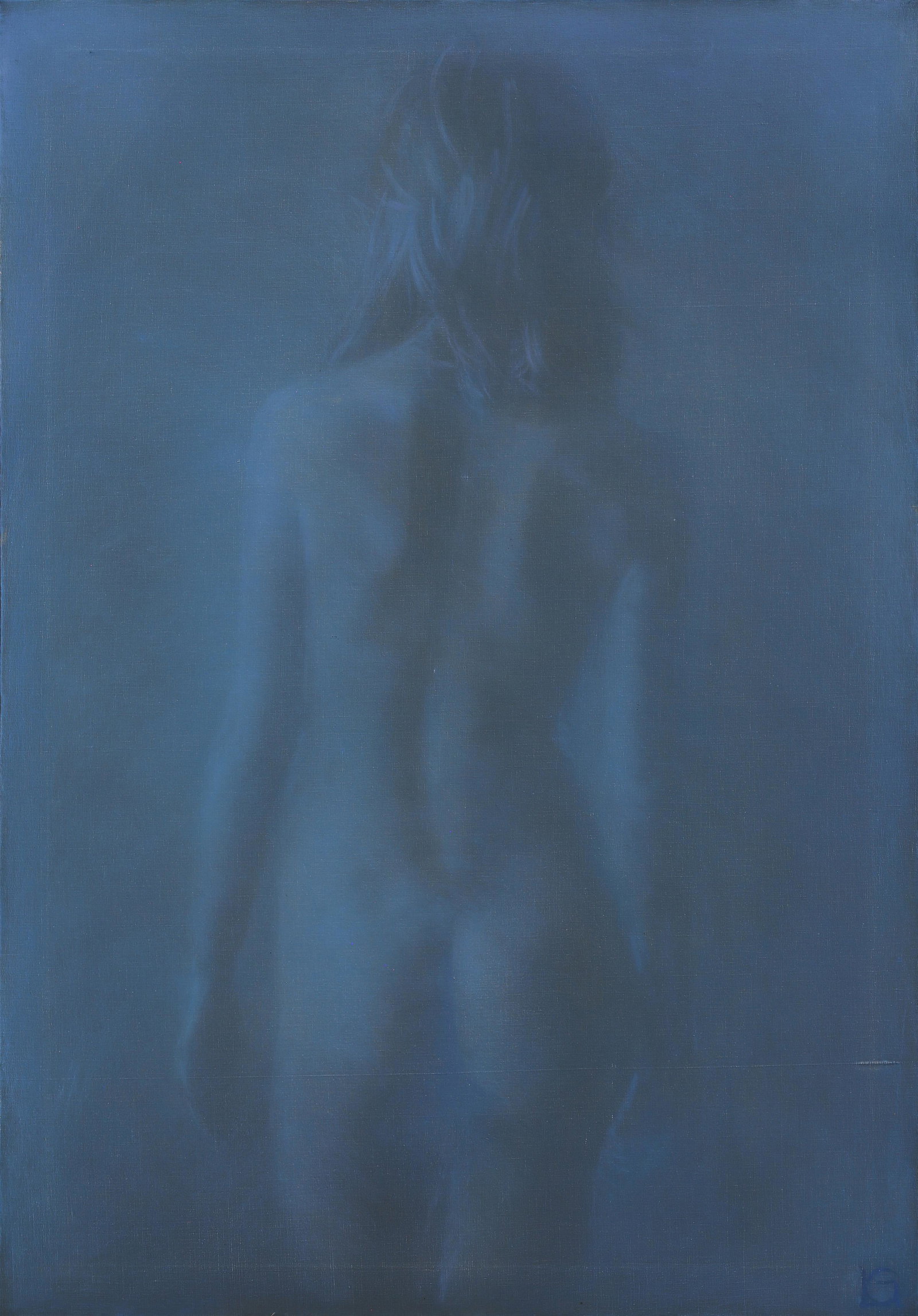 Painting, Larry Jerrold Gluck: Larry Jerrold (Lawrence) Gluck (American, b. 1931), Blue Nude-Silhouette, oil on canvas, monogrammed lower right, canvas: 40"h x 28"w, overall (with frame): 48"h x 36"w