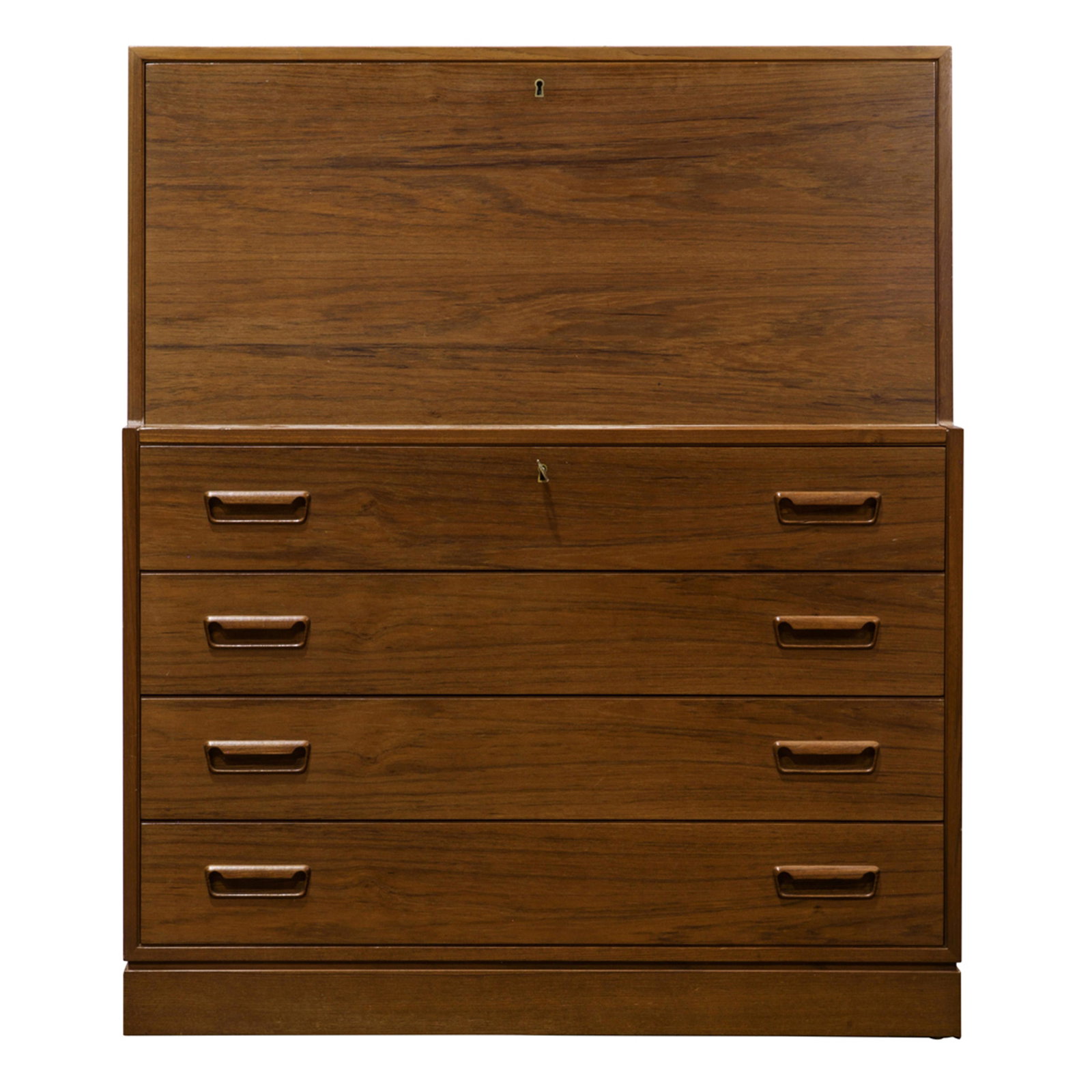 A Danish Modern Arne Wahl Iverson for Vinde Mobelfabrik: A Danish Modern Arne Wahl Iverson for Vinde Mobelfabrik dront front secretary desk, the slant front opening to a fitted interior, above four drawers, 44.5"h x 37.5"w x 16.5"d
