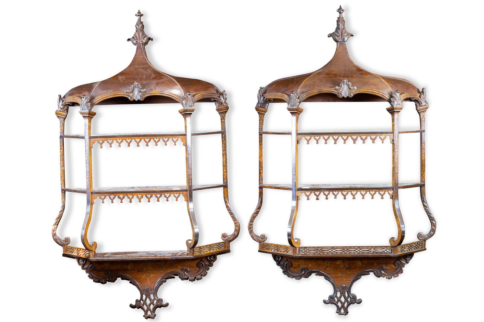A pair of Gothic Revival style what-not shelves (1 of 2)