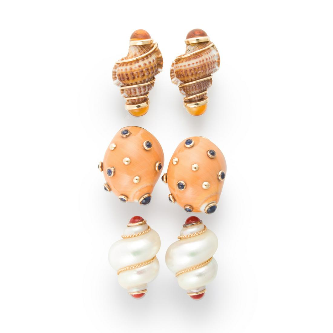 A group of turbo shell and gemstone ear clips, MAZ (1 of 1)