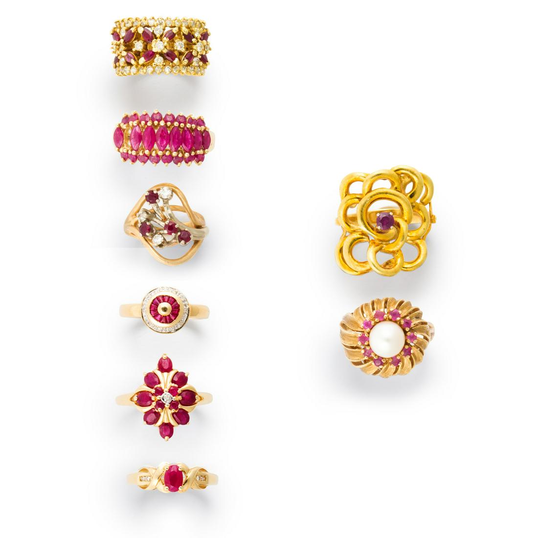 A group of ruby and gold rings (1 of 2)