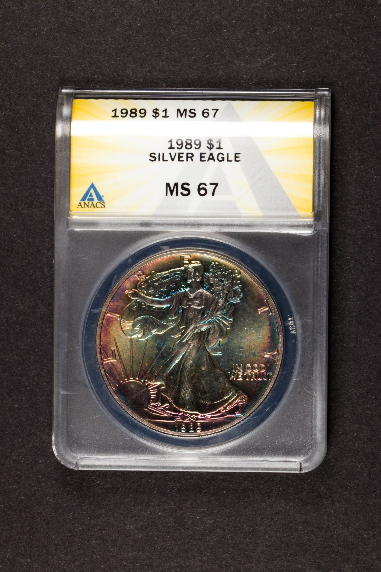 1989 Silver Eagle ANACS MS67 Wild toning (1 of 2)