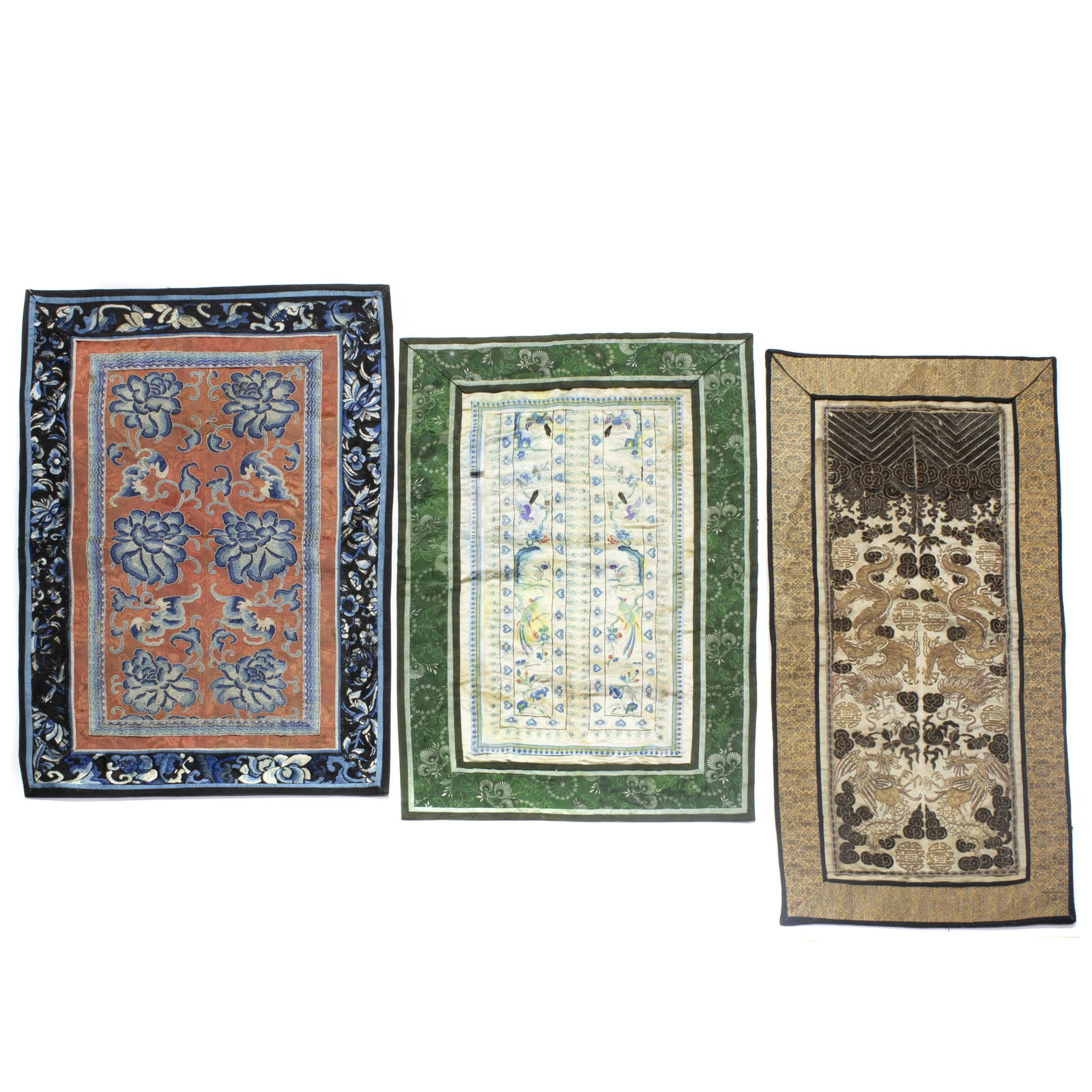 (lot of 3) Chinese silk embroidered panels (1 of 2)