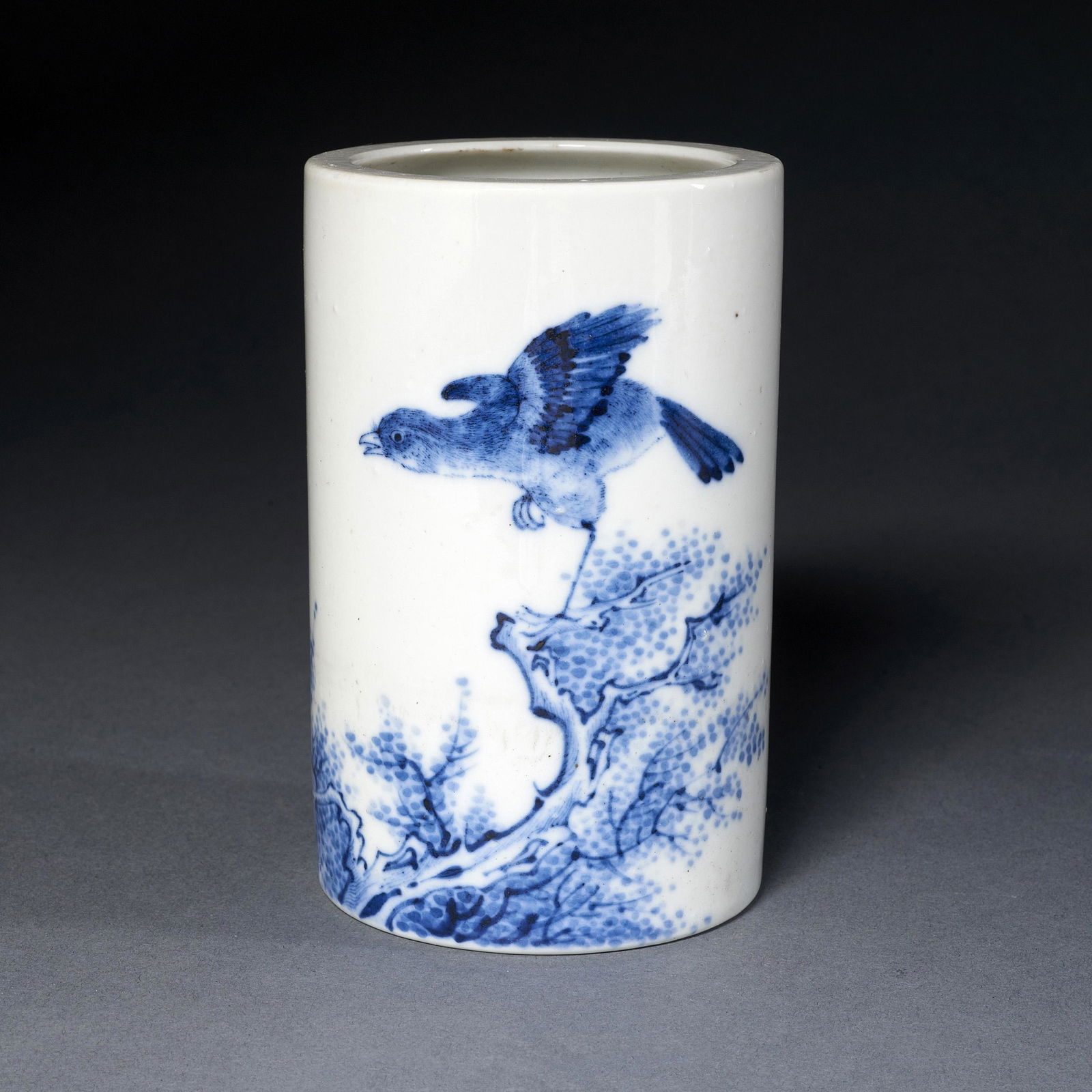 Chinese blue and white cylindrical brush pot (1 of 2)