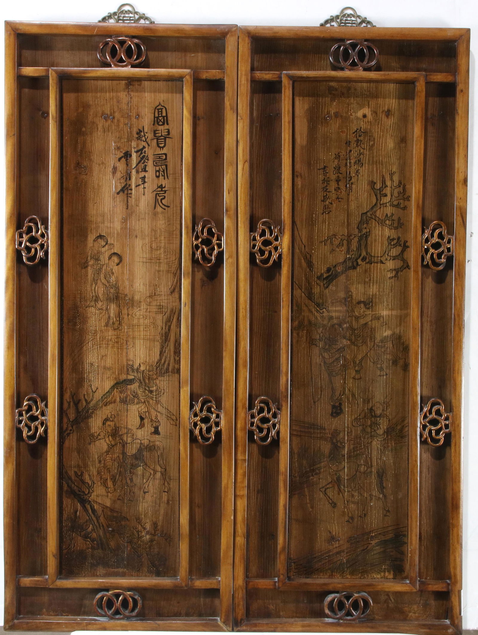 Pair of Chinese painted wall hangings (1 of 1)