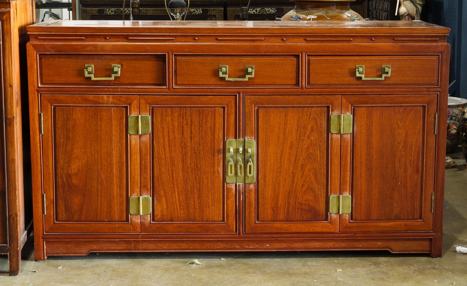 Chinese hardwood cabinet: Chinese hardwood cabinet, 34" x 60" x 19".