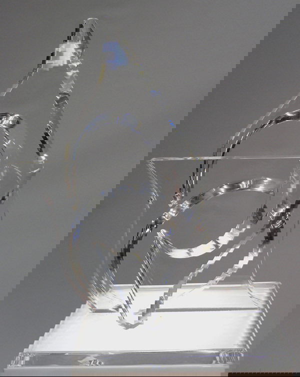 Modern acrylic sculpture, Hivo Van Teal: Abstract modern acrylic lighted sculpture, by Hivo Van Teal (American 20th century), signed Van Teal lower right on base, 22"h; base: 14"w x 10"d; pedestal: 36"h