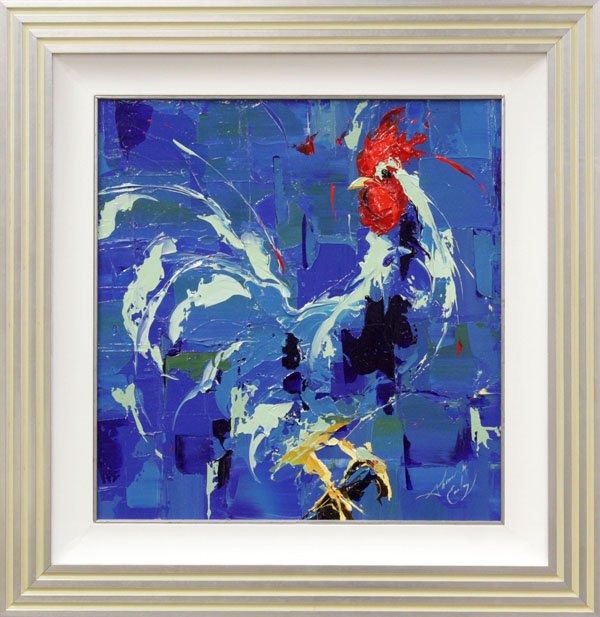Painting Thomas Easley One Blue Hoga Seen in Sea: Framed acrylic on panel, ''One Blue Hoga Seen in the Sea,'' 2005, by Thomas M. Easley (Californian, b. 1949), signed ''Thomas M. Easley'' lower right, signed, titled, and dated verso, sight: 24''h x 2