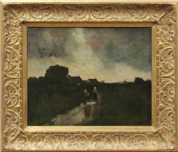 Painting, Gustave Wolff, Rainy Day: Framed oil on canvas, After the Storm, by Gustave Wolff (American, 1863-1935), signed ''Gustave Wolff'' lower right, sight: 15.625''h x 19.625''w, overall: 24''h x 28''w. Condition: Two tears lower ce