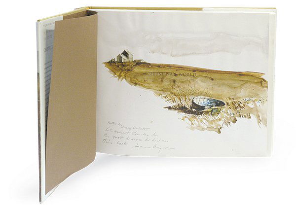 Watercolor, Andrew Wyeth, Christina's World: Watercolor on book title page, Empty Basket on a Sloping Hill, by Andrew Wyeth (American, 1917-2009), pencil signed and inscribed ''Painted for Larry Webster with warmest thanks for the great design o