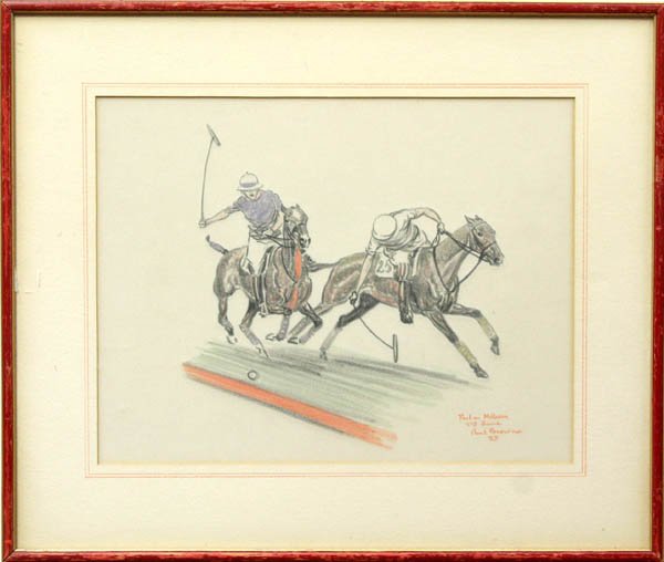 Drawings, Paul Brown, Foul on Milburn: (lot of 3) Framed colored pencil drawings on paper, 1927, by Paul Brown (New York, 1893-1958), each signed ''Paul Brown,'' titled, and dated lower right: ''Foul on Milburh, 2nd Game,'' sight: 10''h x 