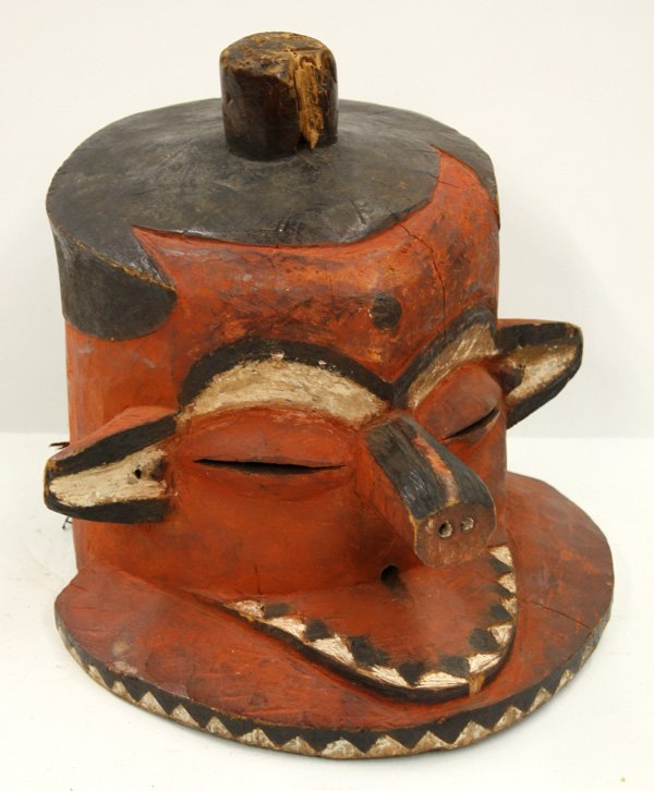Congo Giphogo mask: Pende, D.R. Congo Giphogo mask showing many signs of use and age
