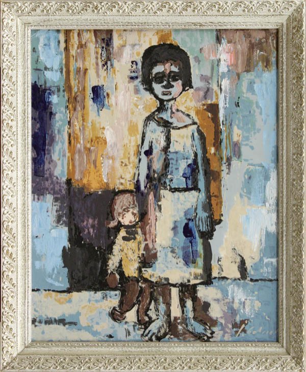 Painting, Woman and Child: Framed mixed media on canvas, Woman and Child, signed indistinctly lower right (I. Gabriel?), label affixed verso, overall: 35''h x 29''w