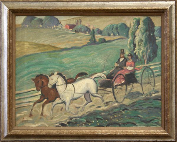 Painting, Arnold Franz Brasz, Horse and Buggy Rid: Framed oil on canvas, Horse and Buggy Ride, by Arnold Franz Brasz (American, 1888-1966), signed lower left, overall: 21.5''h x 26.75''w