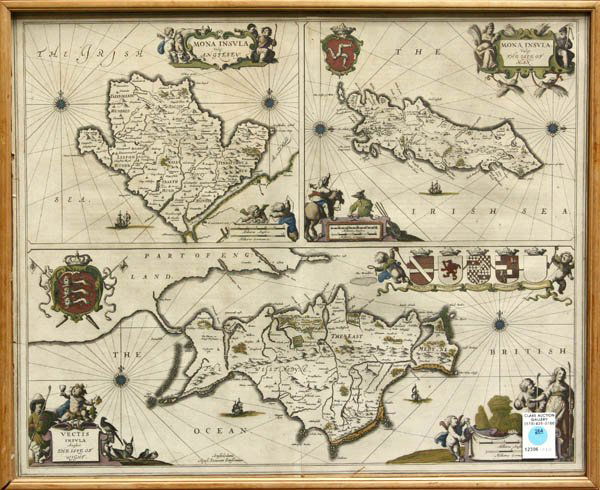 Map, County Palatine of Chester, Robert Morden: (lot of 2) Framed handcolored engraved map, ''The County Palatine of Chester,'' 18th Century, by Robert Morden (British, c.1650-1703), overall: 17''h x 20''w together with a Framed 18th century handco