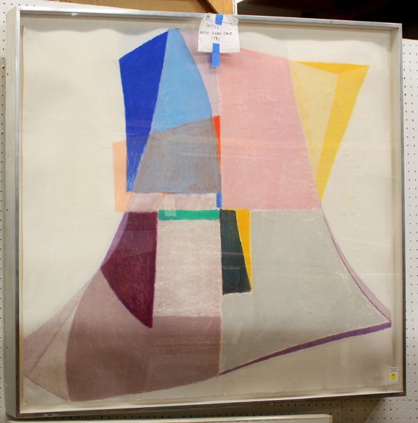 Pastel, Susan Crile Geometric Abstract Compositio: Framed pastel on paper, Geometric Abstract Composition, 1981, by Susan Crile (American, b. 1942), pencil signed and dated lower right, overall: 41''h x 52.75''w