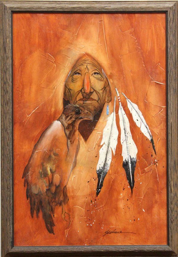 Painting, Bert Dail Seabourn, Indian Chief: Framed oil on board, Indian Chief, by Bert Dail Seabourn (American, b. 1931), signed lower right, overall: 32.75''h x 22.5''w